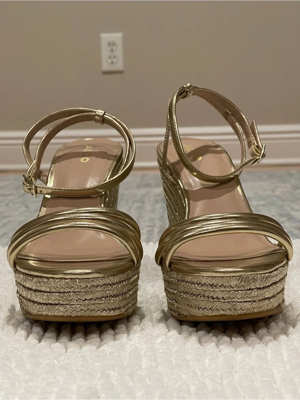 Aldo Metallic Gold Multi-Strap Wedge Sandals